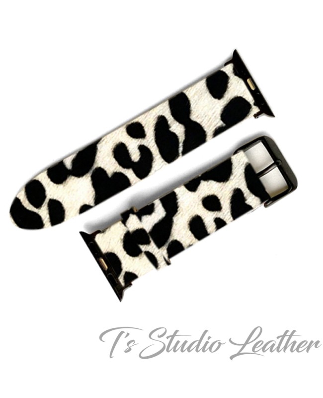 Black and White Western Style Hair On Cowhide Leather Apple Watch band