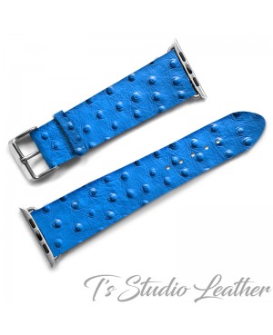 Blue Ostrich Print Leather Apple Watch band