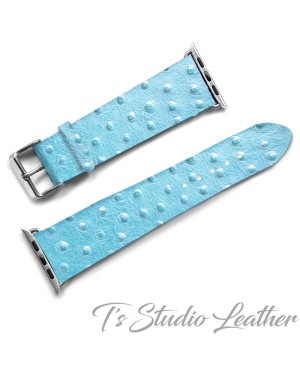 Light Baby Blue Ostrich Print Leather Apple Watch band