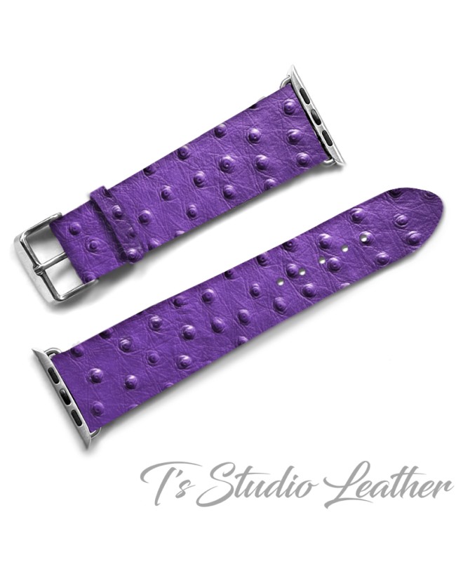 Purple Ostrich Print Leather Apple Watch band