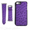 Purple Ostrich Print Leather Apple Watch band and matching phone case