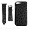 Black Ostrich Print Leather Apple Watch band and matching phone case