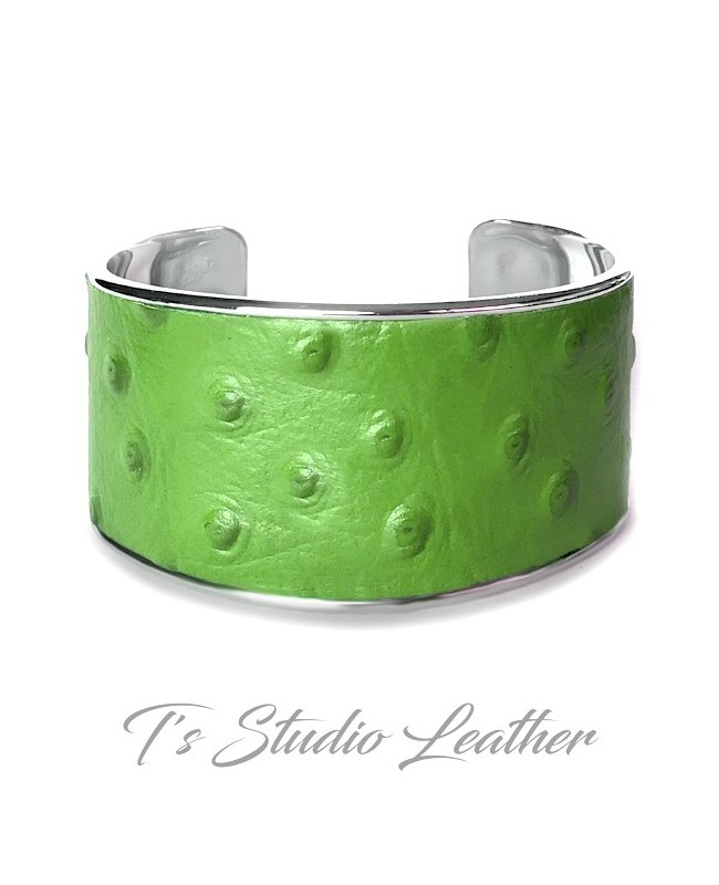 Green Ostrich Leather Cuff Bracelet
