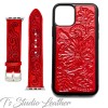 Western Style Hand Tooled Leather Apple Watch band and matching phone case