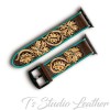 Western Style Hand Tooled Leather Apple Watch band in Turquoise Floral Design