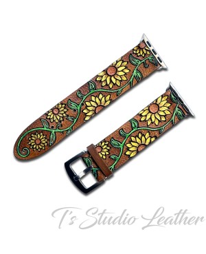 Hand Painted Sunflower Leather Watch Band