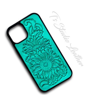 Hand Tooled Leather Sunflower Phone Case by Ts Studio Leather