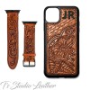 Personalized Western Style Hand Tooled Leather Phone Case with matching Apple Watch band