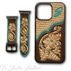 Personalized Western Style Hand Tooled Leather Phone Case with matching Apple Watch band