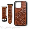 Western Style Hand Tooled Leather Phone Case with matching Apple Watch band