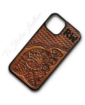 Western Style Hand Tooled Leather Phone Case
