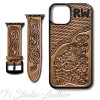Western Style Hand Tooled Leather Phone Case with matching Apple Watch band