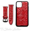 Western Style Hand Tooled Red Leather Phone Case with matching Apple Watch band