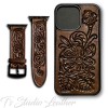 Western Style Hand Tooled Leather Phone Case with matching Apple Watch band