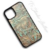 Western Turquoise and Metallic Bronze Leather Phone Case in floral pattern by Ts Studio Leather