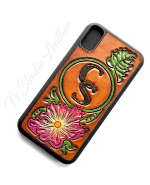 Custom Logo or Brand Hand Tooled and Hand Painted Leather Phone Case