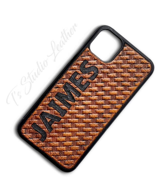 Hand Tooled Leather Phone Case - Western Style basketweave phone case for iPhone or Samsung