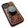 Leather Phone Case with Turquoise Pop Socket Grip