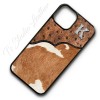Cognac Ostrich Emu Embossed Leather with Cowhide Phone Case