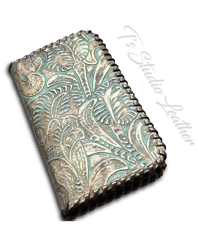 Ts Studio Leather Western Turquoise Floral Wallet Phone Case