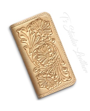 Western Style Hand Tooled Leather Wallet Phone Case