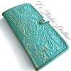Ts Studio Turquoise Hand Tooled Leather Phone Case - Western Style floral folio wallet style case