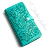Ts Studio Turquoise Hand Tooled Leather Phone Case - Western Style floral folio wallet style case