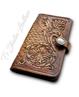 Distressed Brown Tooled Floral Leather Phone Case