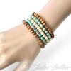 Boho Turquoise Aqua Jasper and Brown Wood Hoop Earrings with ruby accents and matching 5 strand bracelet