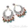 Boho Turquoise Aqua Jasper and Brown Wood Hoop Earrings with ruby accents