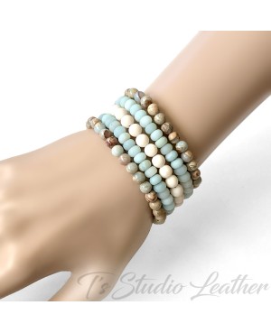 Boho Blue Amazonite, Imperial and Ivory Jasper Bead 5 Strand Bracelet
