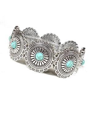 Western Silver and Turquoise Concho Bracelet