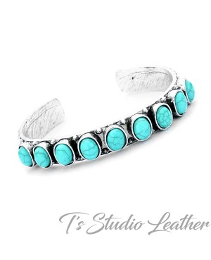 Western Silver and Turquoise Cuff Bracelet
