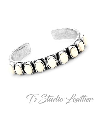 Silver with White Stone Cuff Bracelet