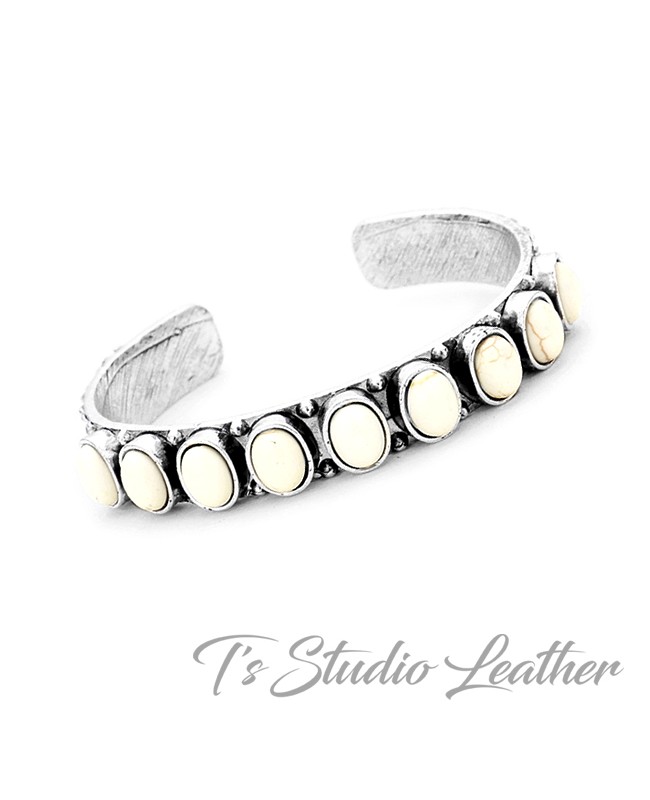 Silver with White Stone Cuff Bracelet