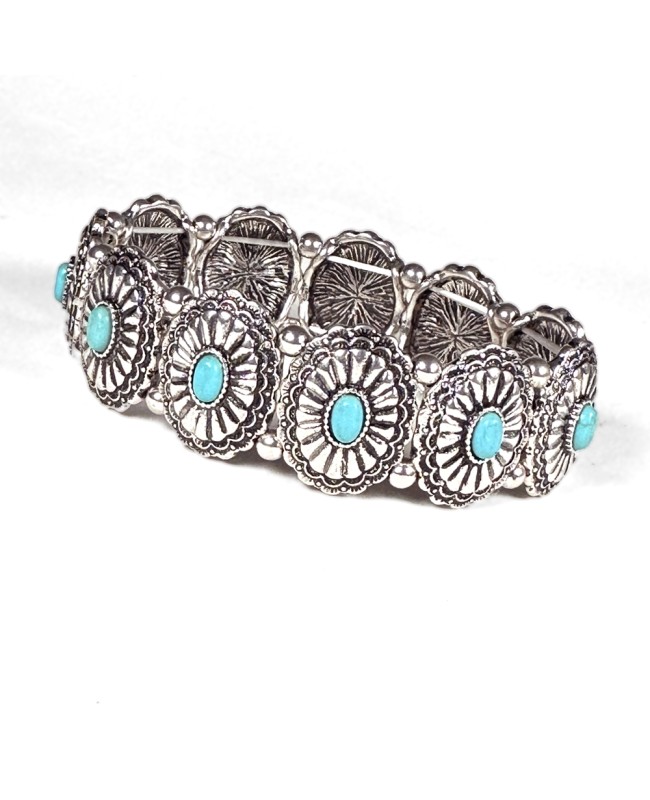 Western Silver and Turquoise Concho Bracelet