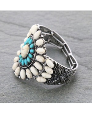 Large Turquoise and White Stone Cuff Bracelet
