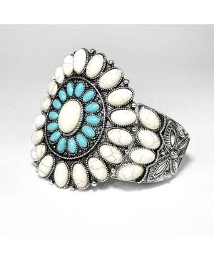 Large Turquoise and White Stone Cuff Bracelet
