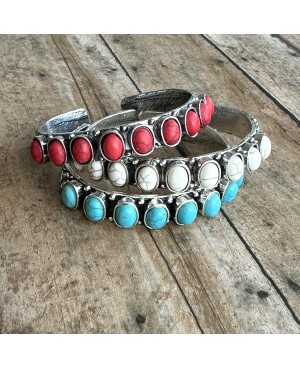 Set of 3 Turquoise Red White Cuff Bracelets