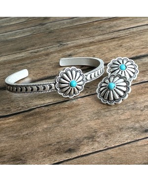 Silver and Turquoise Concho Bracelet and Earrings Set