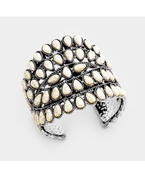 Large Western Style Silver and Ivory Stone Concho Cuff Bracelet.