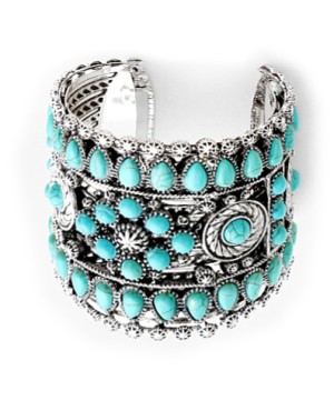 Wide Chunky Silver and Turquoise Cuff Bracelet