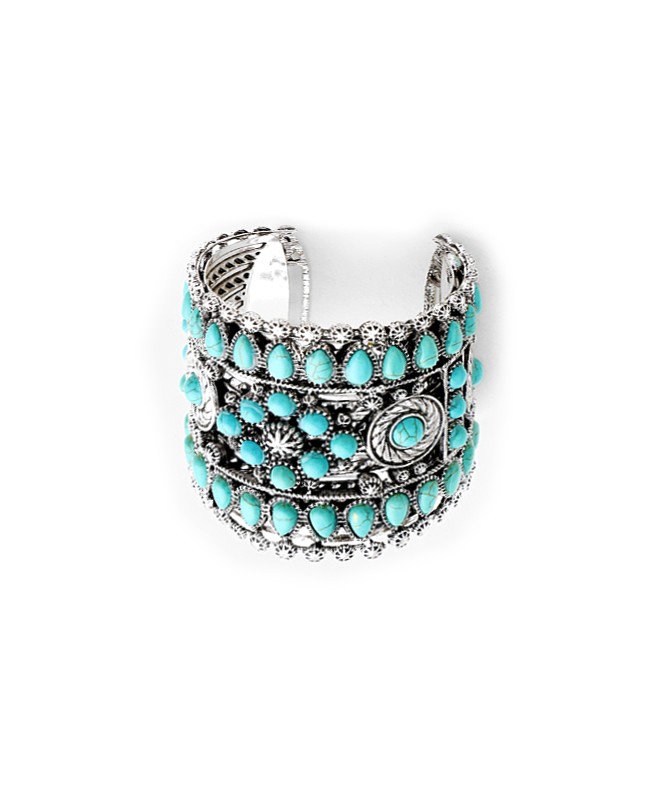 Wide Chunky Silver and Turquoise Cuff Bracelet