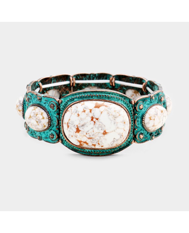 Patina Copper and White Stone Bracelet