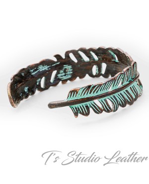 Patina Copper Feather Cuff Bracelet