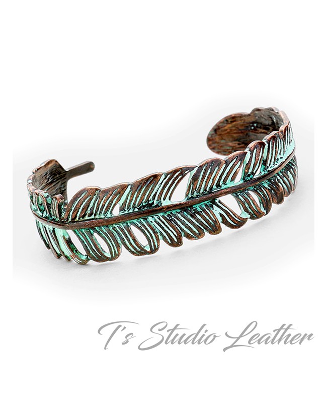 Patina Copper Feather Cuff Bracelet