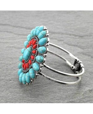 Western Red and Turquoise Concho Cuff Bracelet