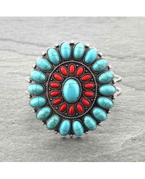 Western Red and Turquoise Concho Cuff Bracelet
