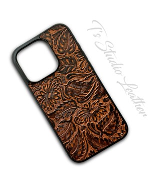 Western Brown Floral Leather Phone Case
