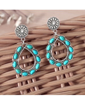 Silver Concho Turquoise Teardrop Hoop Earrings